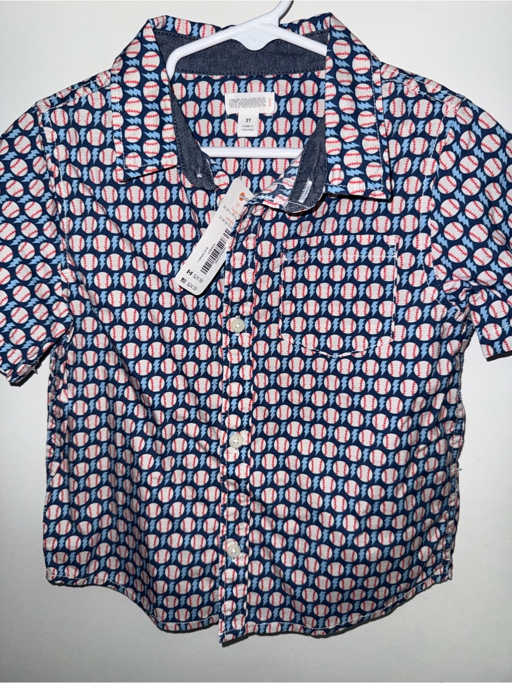 Gymboree Navy Button-Up Shirt with Baseball Print